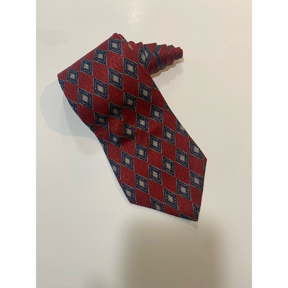 Christian Dior Cravates Mens Silk Red & Black Diamonds Necktie Preppy Classy
